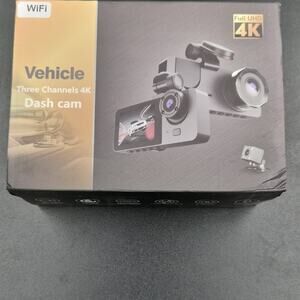 Three Channel 4K WiFi Dash Cam Front Cabin Rear Camera 170° – New in Box